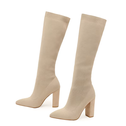 Dames kniehoge laarzen Lotte met blokhak van 8 cm