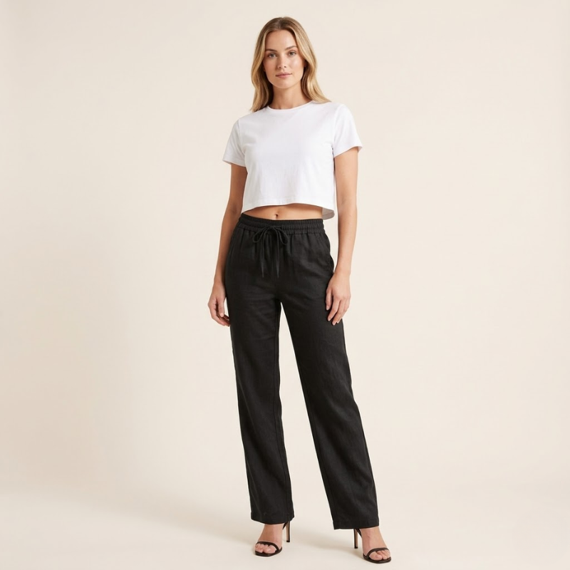 Dames Linnen Broek Nora | Wijde Pijpen en Elastische Taille