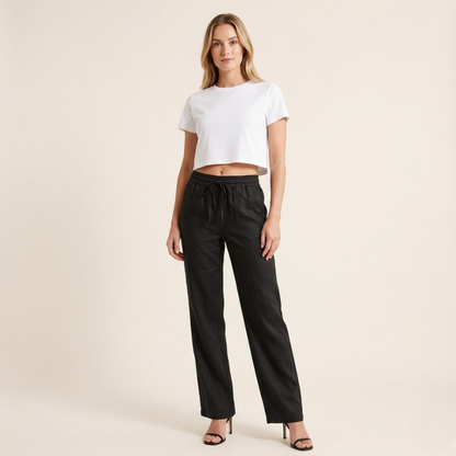 Dames Linnen Broek Nora | Wijde Pijpen en Elastische Taille