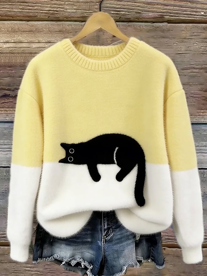 Dames Oversized Trui Kattenprint KattenKnus – Zacht en Warm
