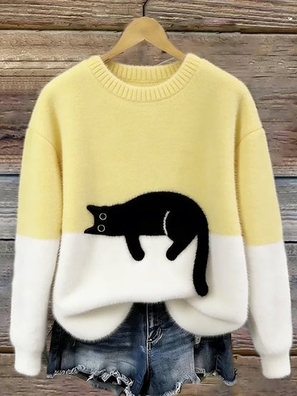 Dames Oversized Trui Kattenprint KattenKnus – Zacht en Warm