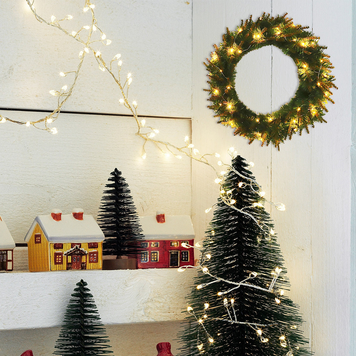Kerstkrans met LED – Groene Deur- en Wanddecoratie voor Kerst