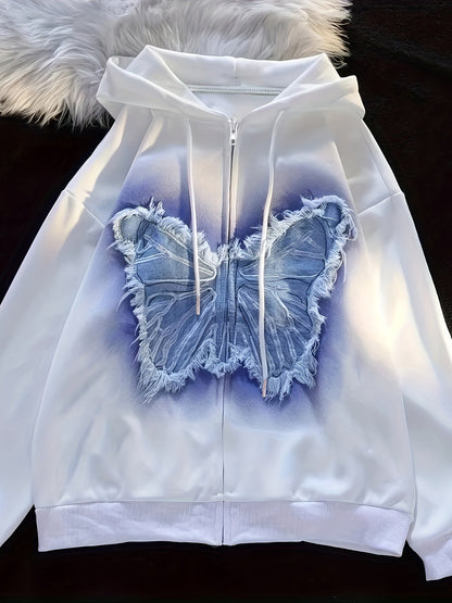 Witte hoodie met rits en vlinderdetail, unisex