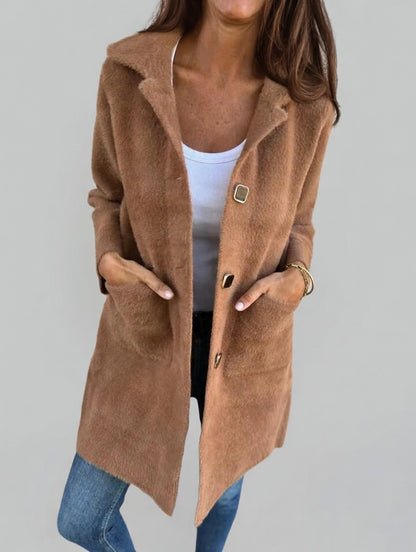 Dames Longline Lentejas met Knopen – Wolblend Casual Tussenjas met Zakken