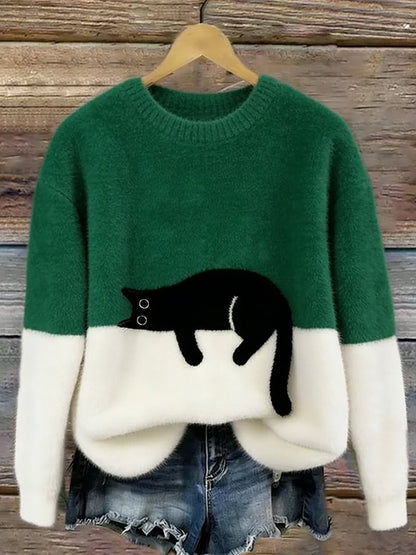 Dames Oversized Trui Kattenprint KattenKnus – Zacht en Warm