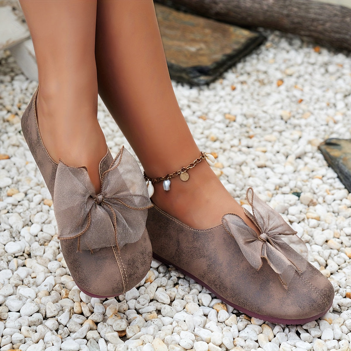 Dames ballerina's Fleur met strikdetail en platte zool