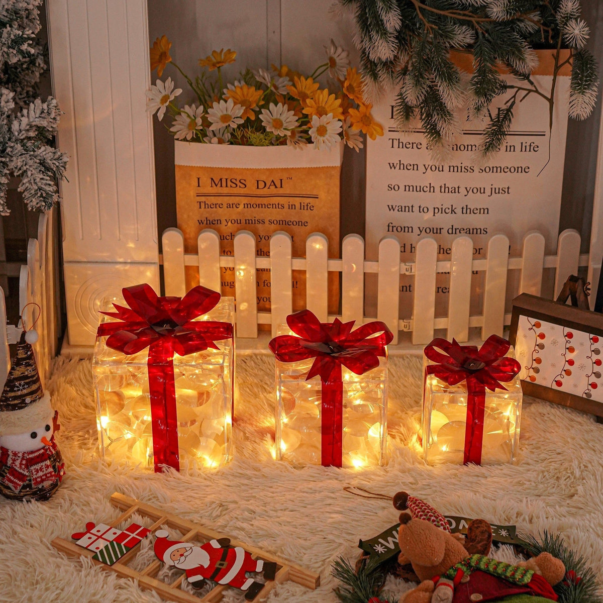 KerstGloed Verlichte Geschenkdozen Set van 3 met LED