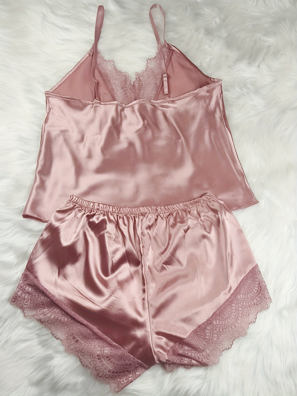 Dames Pyjamasset Met Kantdetail – V-hals Loungewear Voor Lente en Zomer
