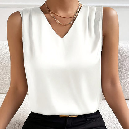 Dames Elegante Mouwloze V-hals Blouse voor Kantoor en Feest