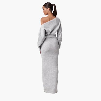Dames Off-Shoulder Gebreide Maxijurk voor Avond