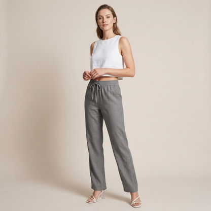 Dames Linnen Broek Nora | Wijde Pijpen en Elastische Taille