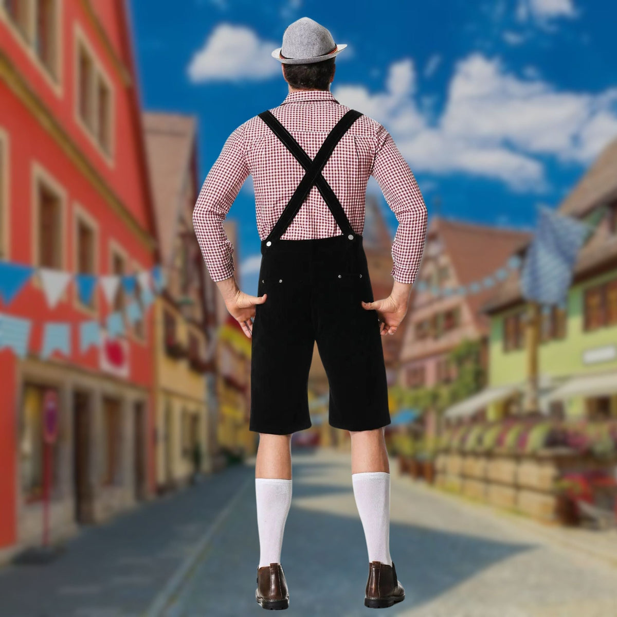Heren 3-Delig Oktoberfest Kostuum met Bretels en Borduurdetails