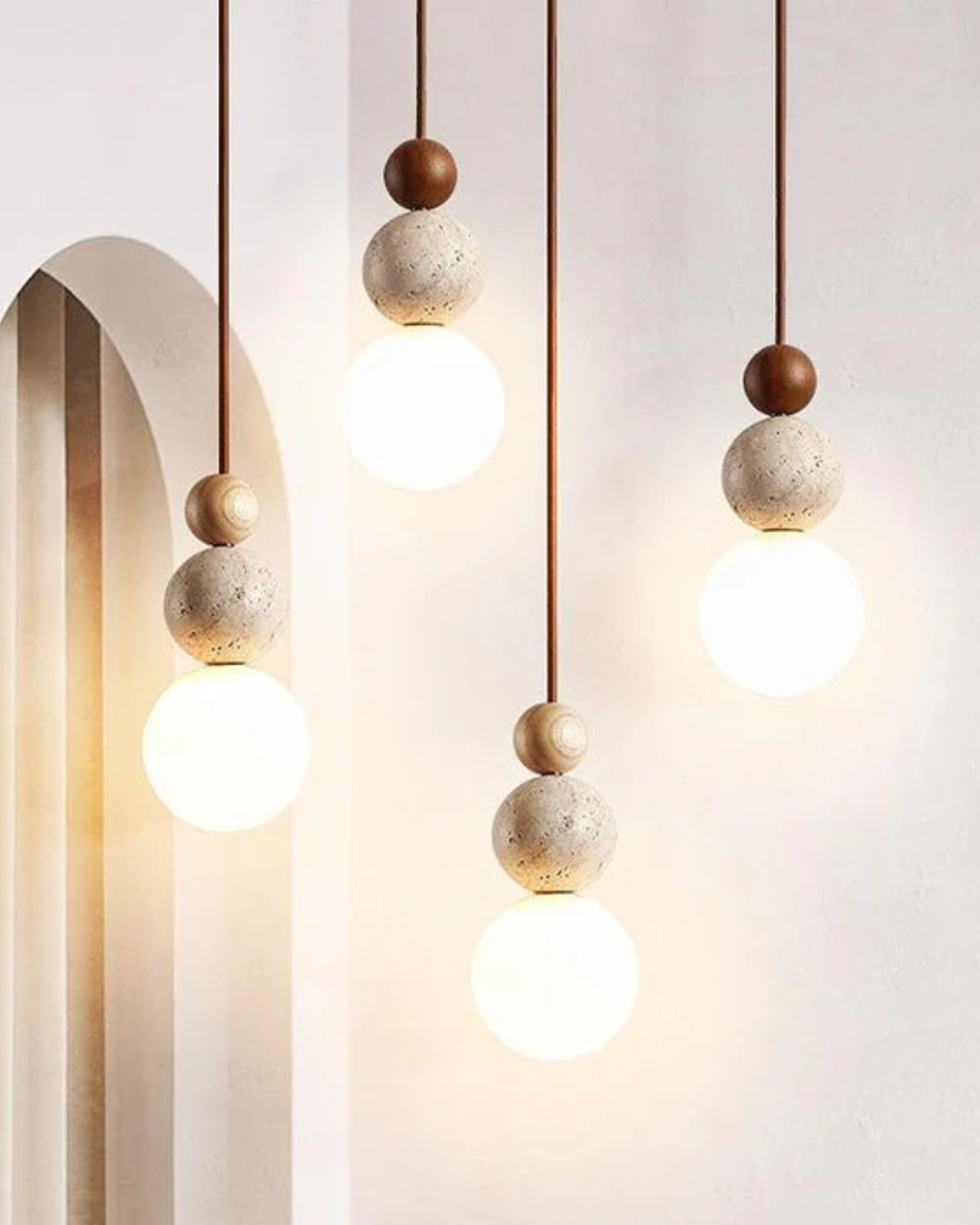 Sereen Houten Hanglamp – Japandi Design met Glazen Bol