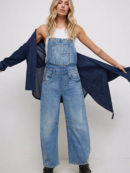 NovaFit Denim Tuinbroek Dames met Relaxte Pasvorm en Zakken