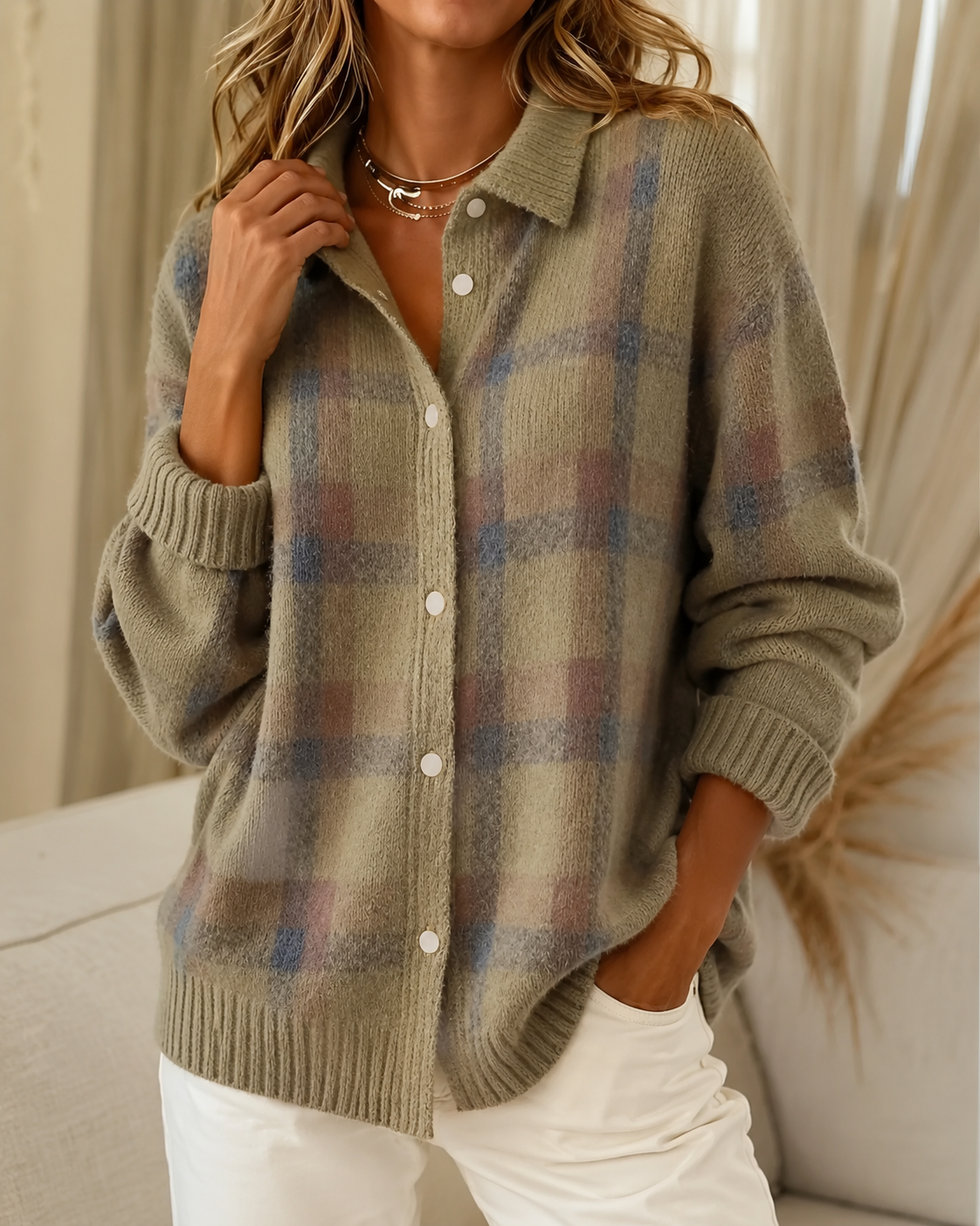 Dames Vest – Geruit Vest met Retro Uitstraling en Ruime Pasvorm