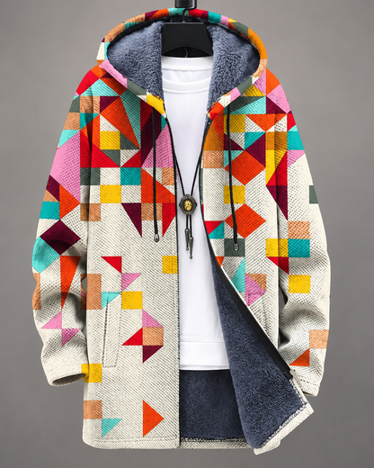 Dames Vest KleurrijkPrint – Capuchon en Geometrisch Design