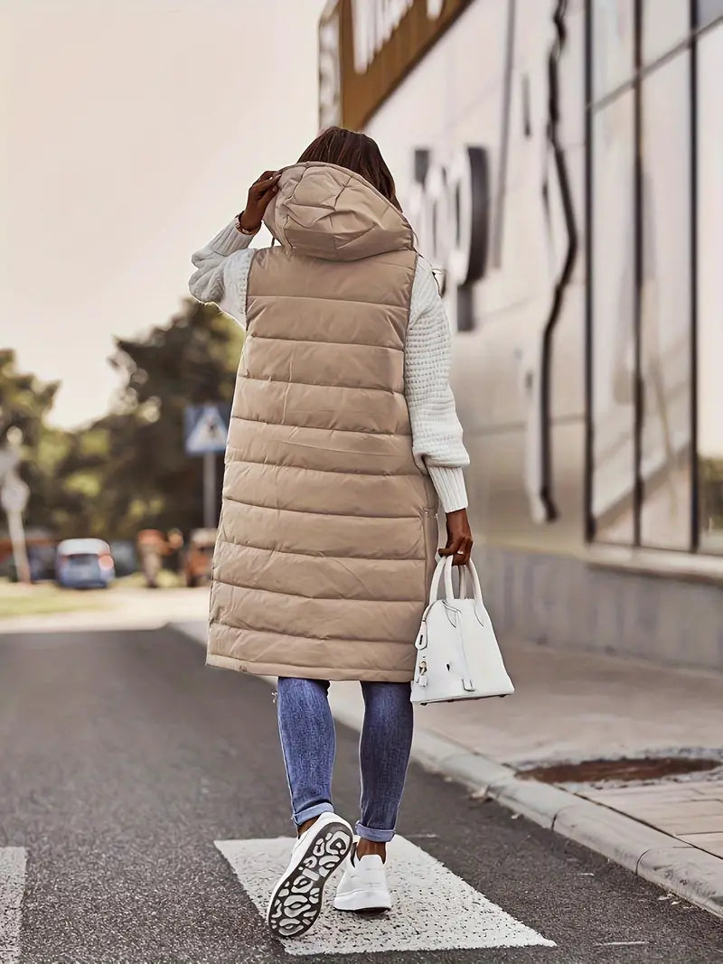Lotte Dames Bodywarmer – Lange Gewatteerde Jas met Capuchon