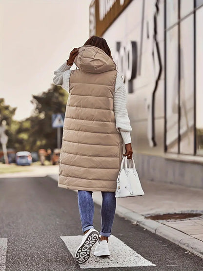 Lotte Dames Bodywarmer – Lange Gewatteerde Jas met Capuchon