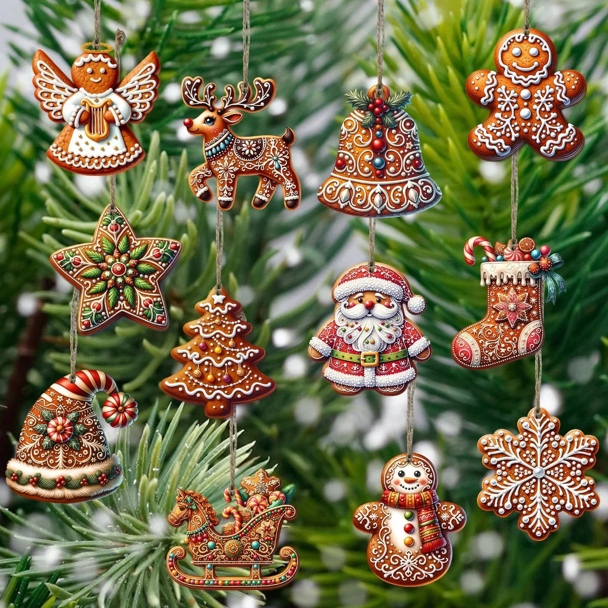 KerstPracht Set van 12 Kerstboomornamenten met Feestmotieven