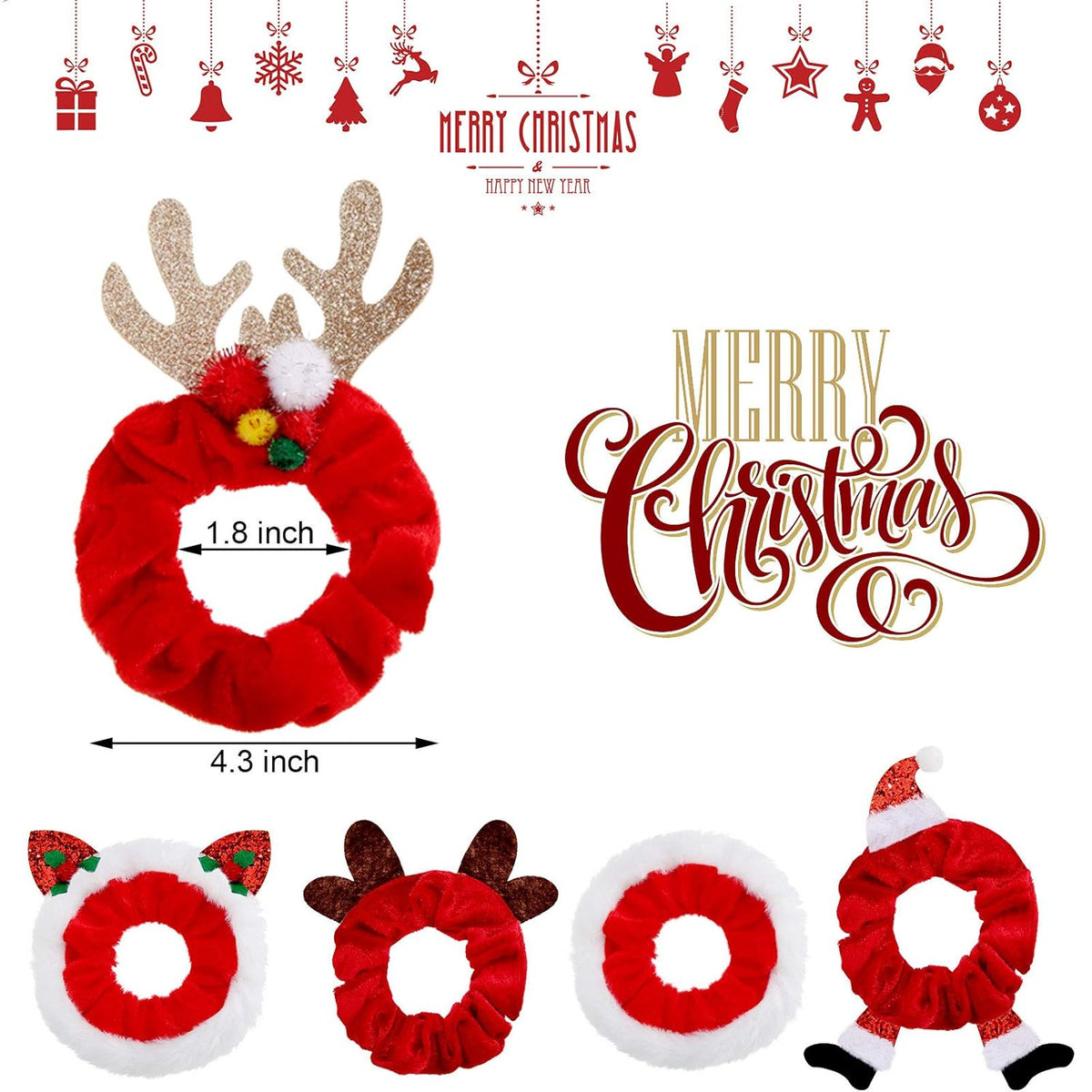 10-Delige Kerst Scrunchie Set – Feestelijke Haaraccessoires