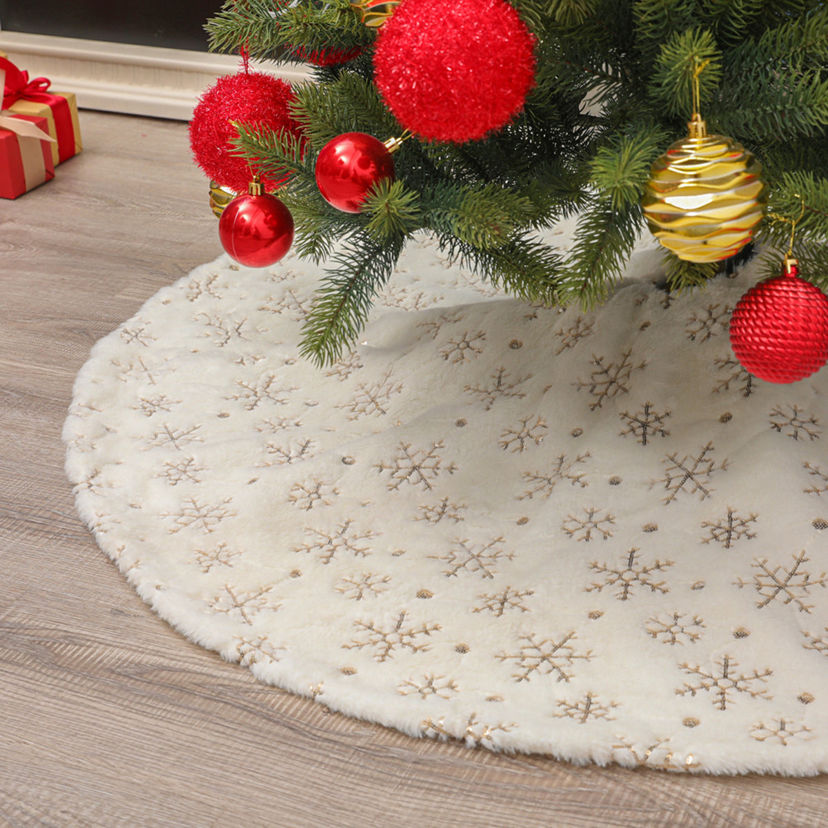 Sneeuwpracht – Witte Kerstboomrok met Sneeuwvlokken 90 of 120 cm