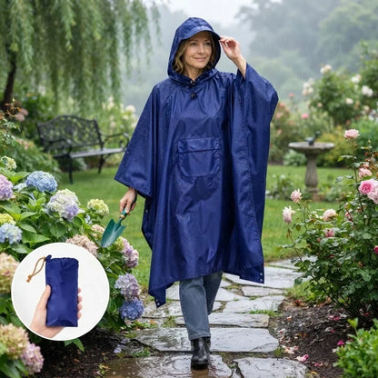 Regenrust – Ruime regenponcho met rugzakbescherming en opbergtas