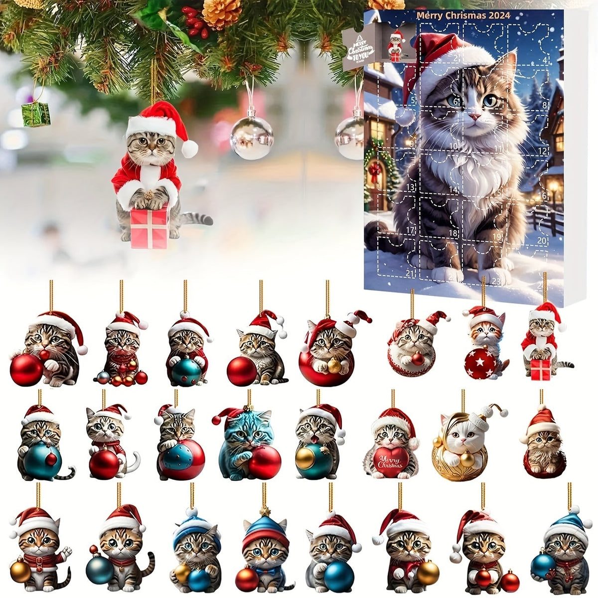 Kattenkerst – Adventskalender met 24 kattenhangers