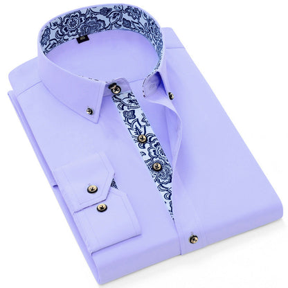 Frederick – Blauw en witte porseleinen kraag zakelijke casual overhemd met lange mouwen