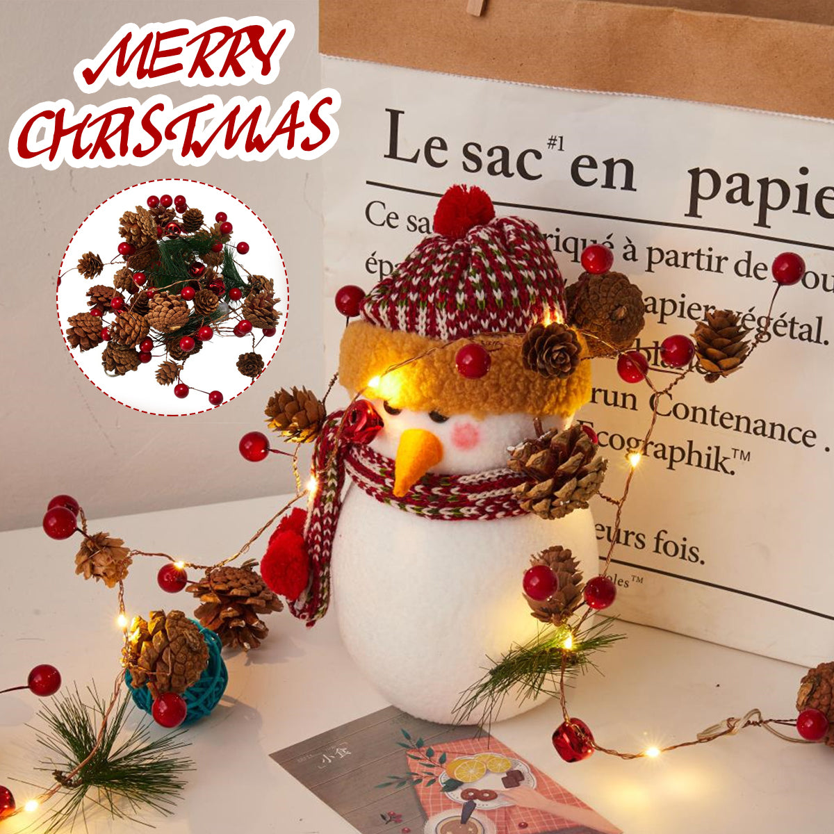Dennerust LED Kerstlichtslinger met Dennenappels voor Binnen en Buiten