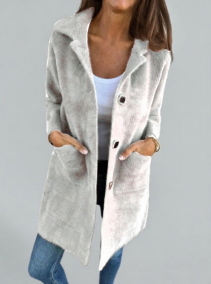Dames Longline Lentejas met Knopen – Wolblend Casual Tussenjas met Zakken