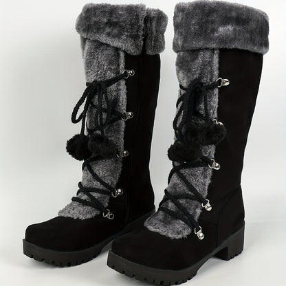 Damschoenen met nepbont en rits, zwart