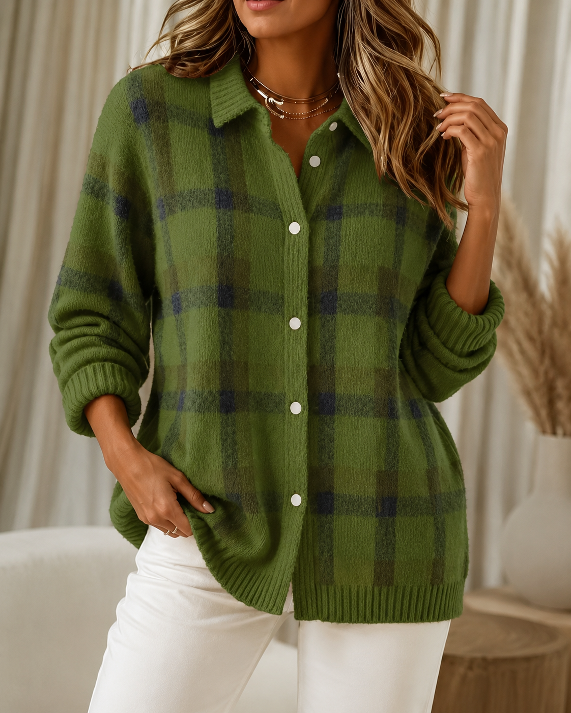 Dames Vest – Geruit Vest met Retro Uitstraling en Ruime Pasvorm