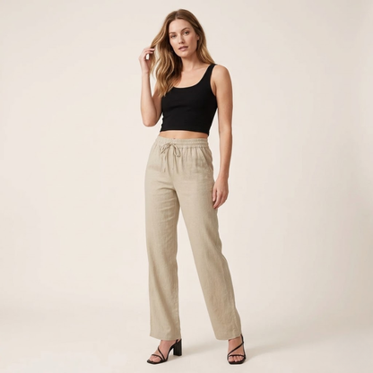 Dames Linnen Broek Nora | Wijde Pijpen en Elastische Taille