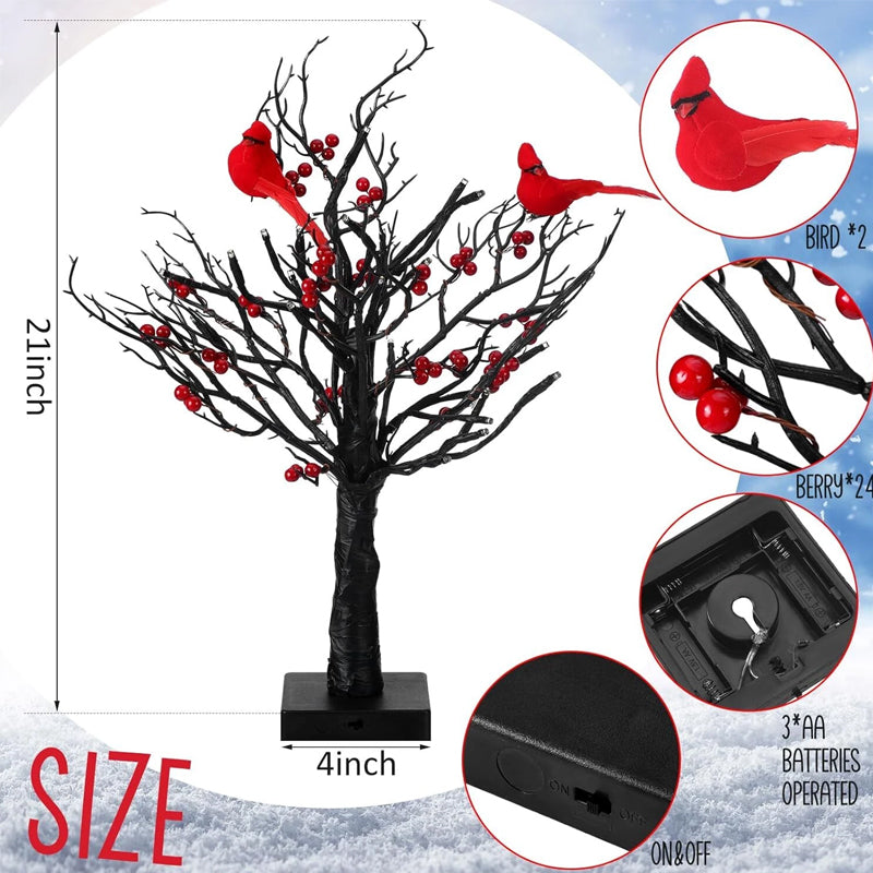 VogelGloed LED Lichtboom met Rode Vogels – Warmwit Licht
