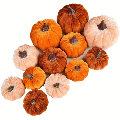 Herfstpompoenen Set 12 Stuks – Velvet Decoratie in Herfstkleuren