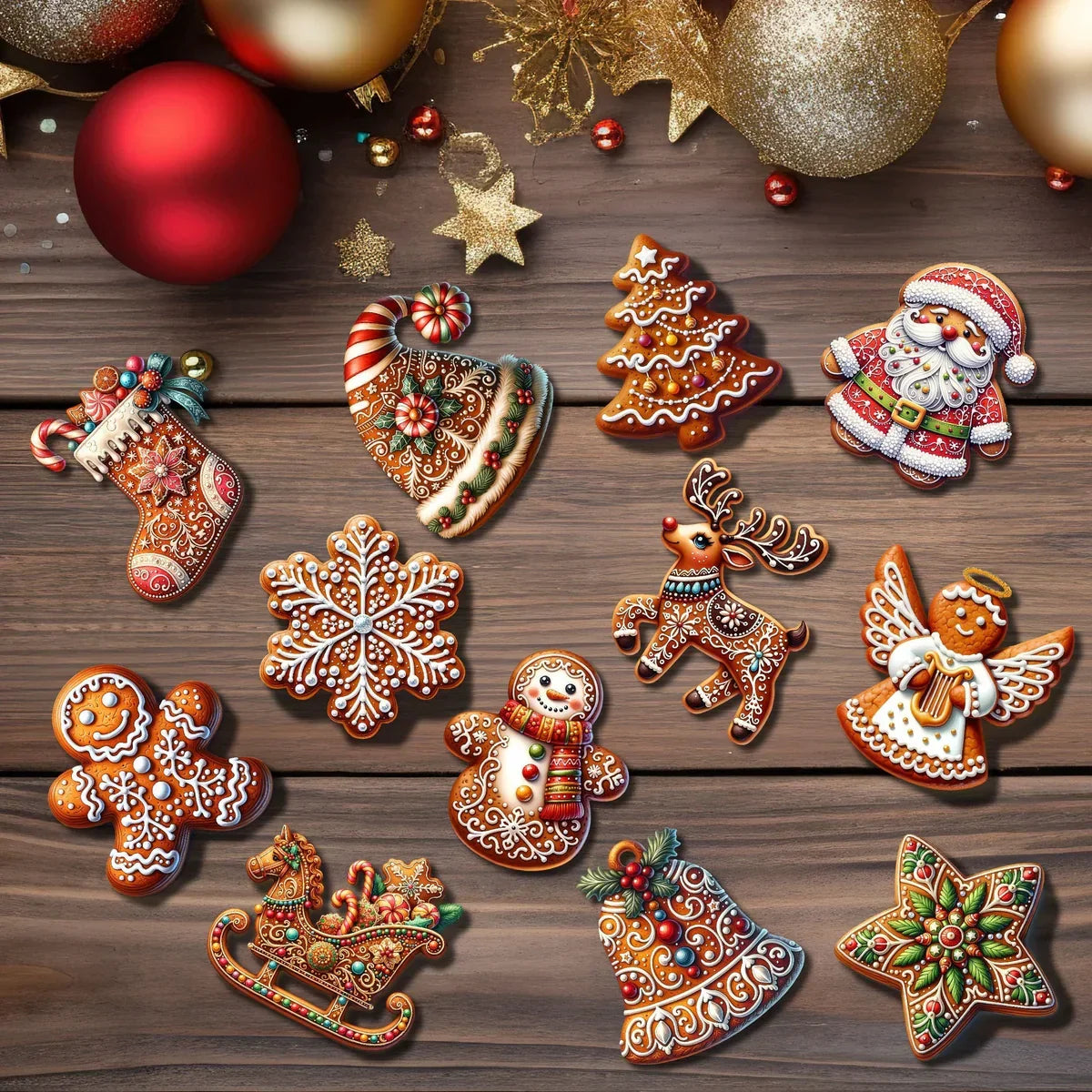 KerstPracht Set van 12 Kerstboomornamenten met Feestmotieven