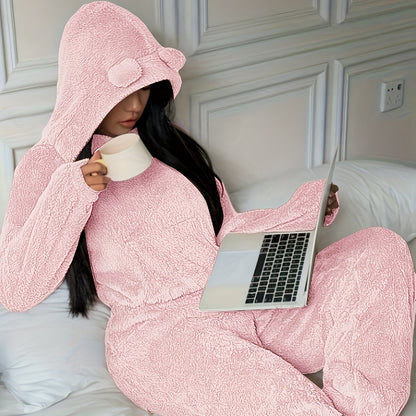 Dames Loungewear Set 2-Delig – Hoodie met Berenoren en Broek
