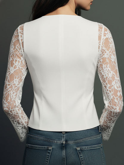 Elise Elegante Damesblazer met Kanten Mouwen – Verfijnde Look