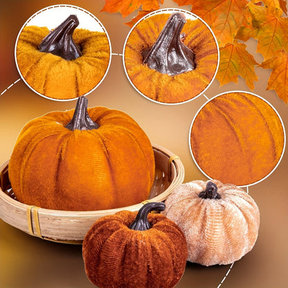 Herfstpompoenen Set 12 Stuks – Velvet Decoratie in Herfstkleuren