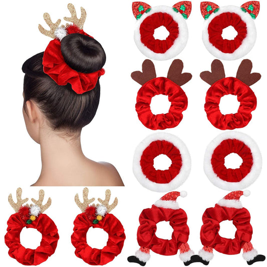 10-Delige Kerst Scrunchie Set – Feestelijke Haaraccessoires