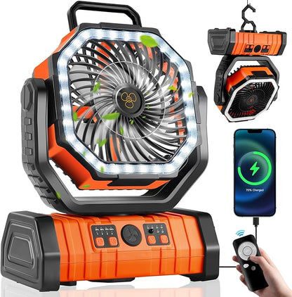 KampeerKracht Ventilator met LED en Powerbank 20000mAh Oplaadbaar