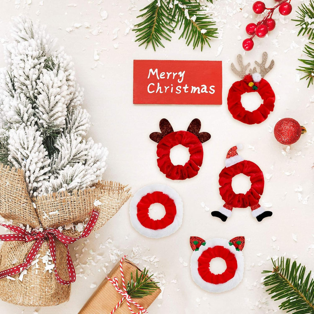 10-Delige Kerst Scrunchie Set – Feestelijke Haaraccessoires