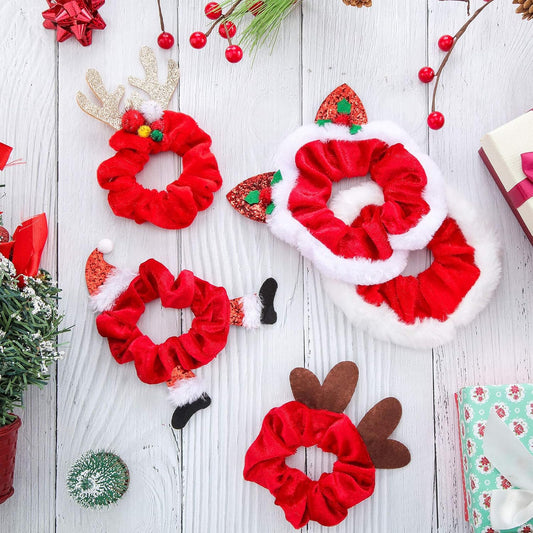 10-Delige Kerst Scrunchie Set – Feestelijke Haaraccessoires