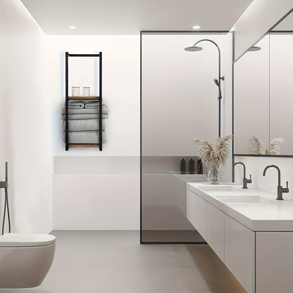 Industriële Handdoekhouder met Planken – Elegant en Functioneel Wandmeubel