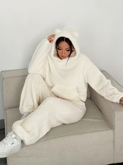 Dames Loungewear Set 2-Delig – Hoodie met Berenoren en Broek