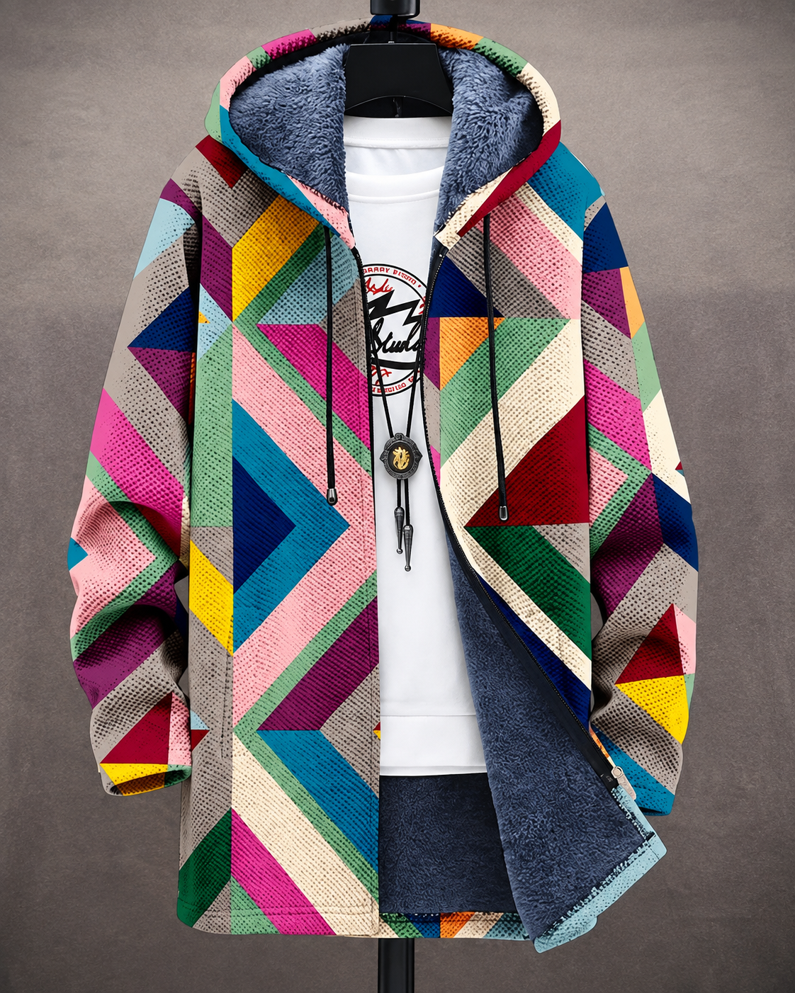 Dames Vest KleurrijkPrint – Capuchon en Geometrisch Design