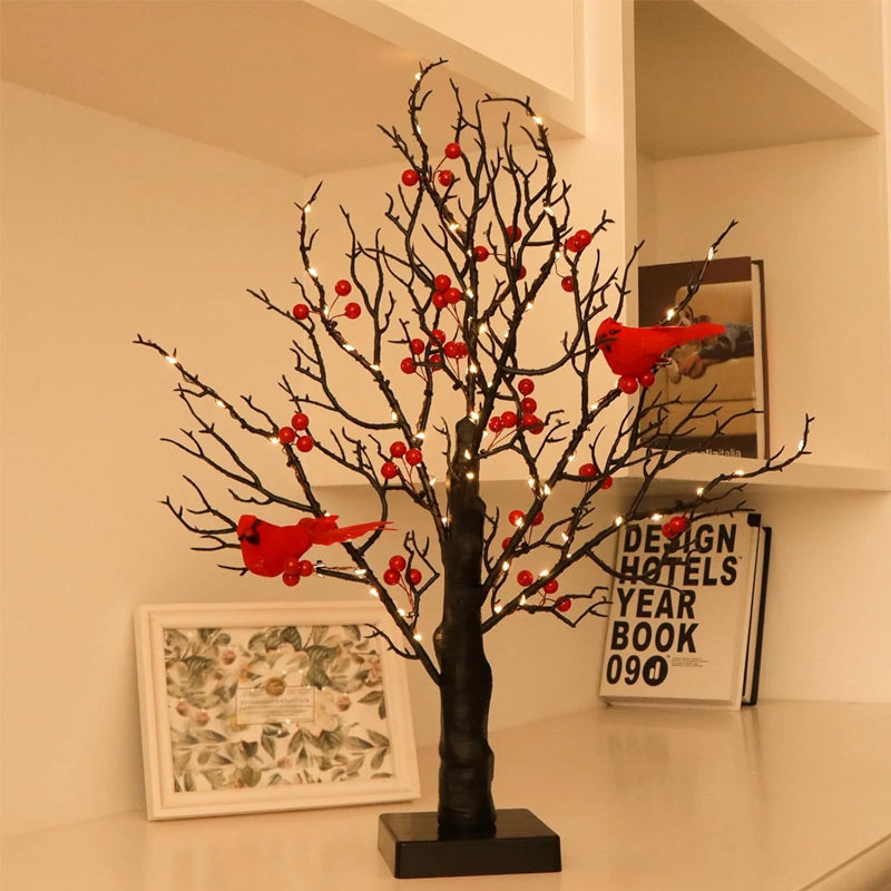 VogelGloed LED Lichtboom met Rode Vogels – Warmwit Licht