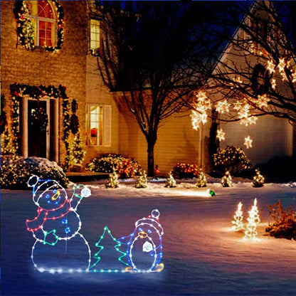WinterSpektakel Verlichte Sneeuwpop en Pinguïn met 195 LED