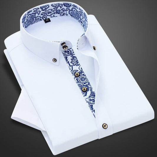 Frederick – Blauw en witte porseleinen kraag zakelijke casual overhemd met lange mouwen