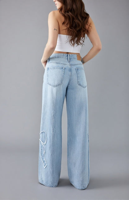 Lunara Dames Strikdetail Jeans – Stijlvolle Denim Broek met Strikken